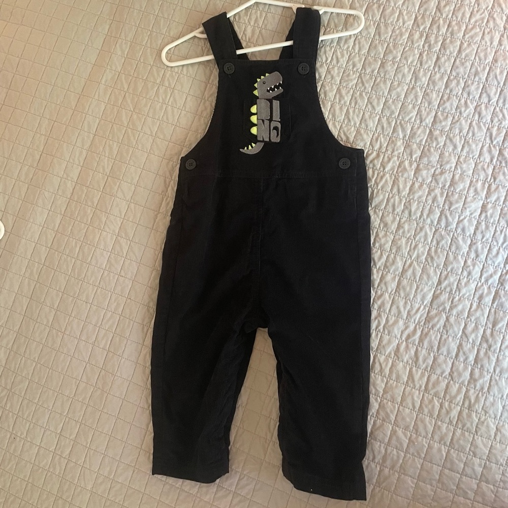 Adorable Black Corduroy Overalls with Dinosaur